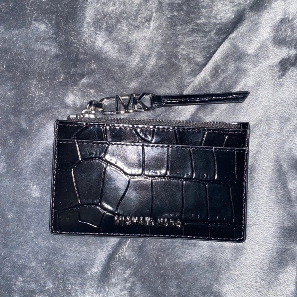 NWOT- Michael Kors Glossy Black Croc-Embossed Card Holder